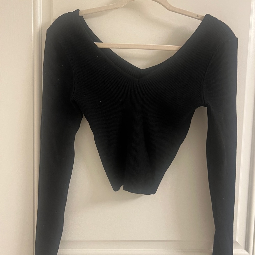 Forever 21 Black Ribbed V-Neck Bodysuit
